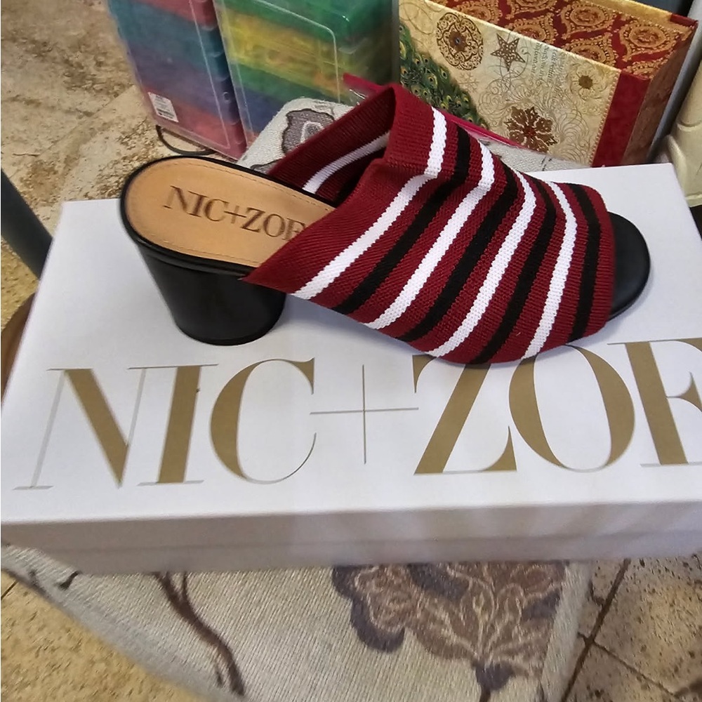 NIC+ZOE Red and Black Striped Knit Slide Mule